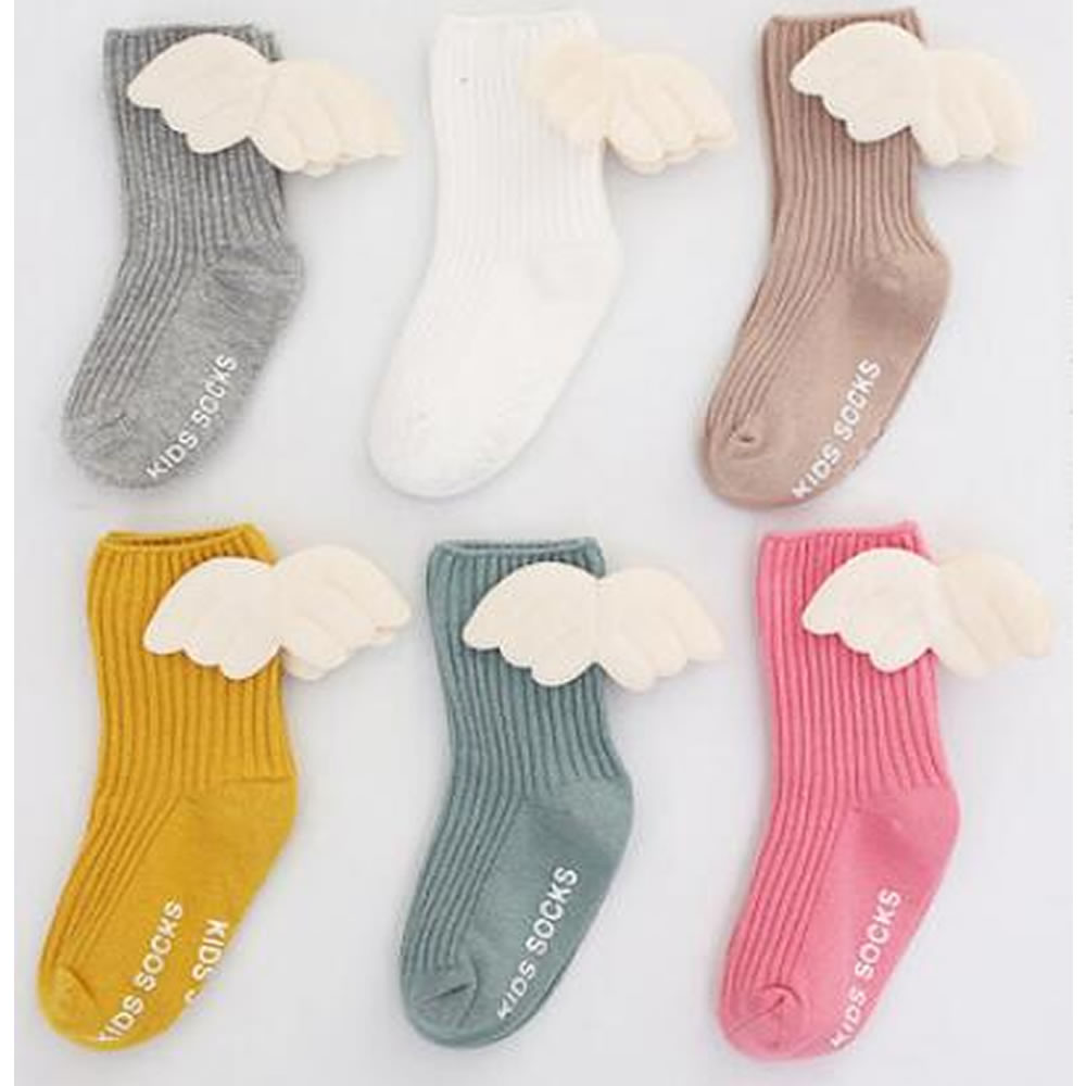 Baby Meisje Sokken Angel Wing Zachte Katoen Herfst Winter Kinderen Sokken Anti Slip Snoep Kleur Peuter Kinderen Korte Sok Wing