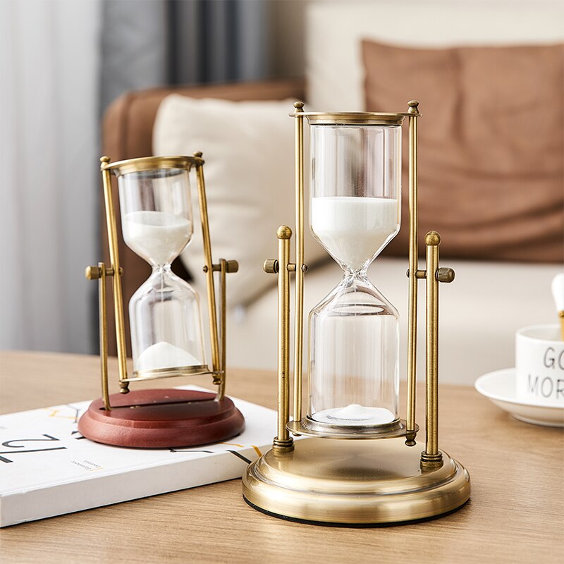 Luxury Retro Metal Time Hourglass Pendulum Timer Sand Nordic Home Decoration Wooden Hour Glass Clock Office Bookshelf Decor