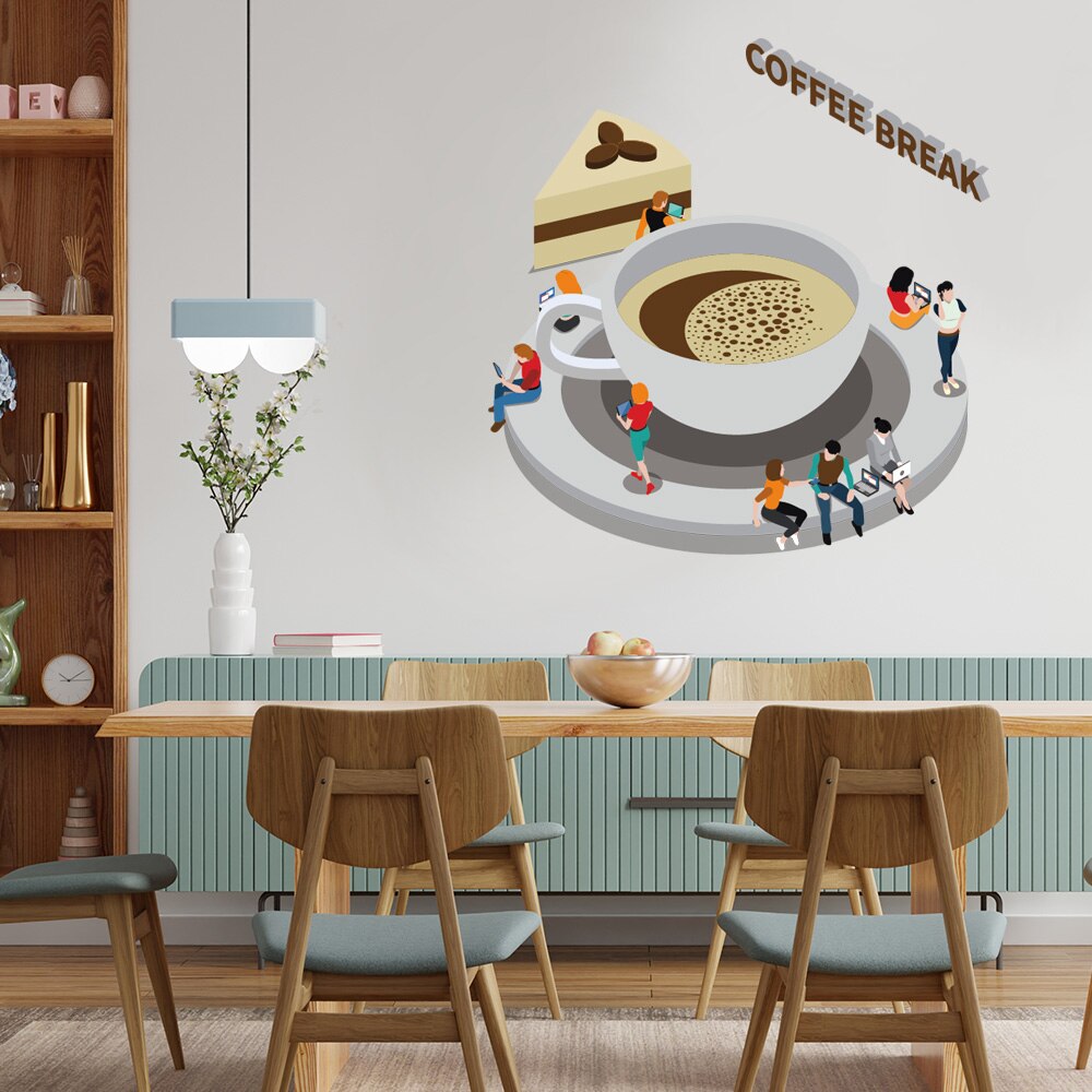 Sticker Mural Café 'Coffee Time' Noir - Déco Cuisine Ou Salon, Motif Rétro, Facile à Poser