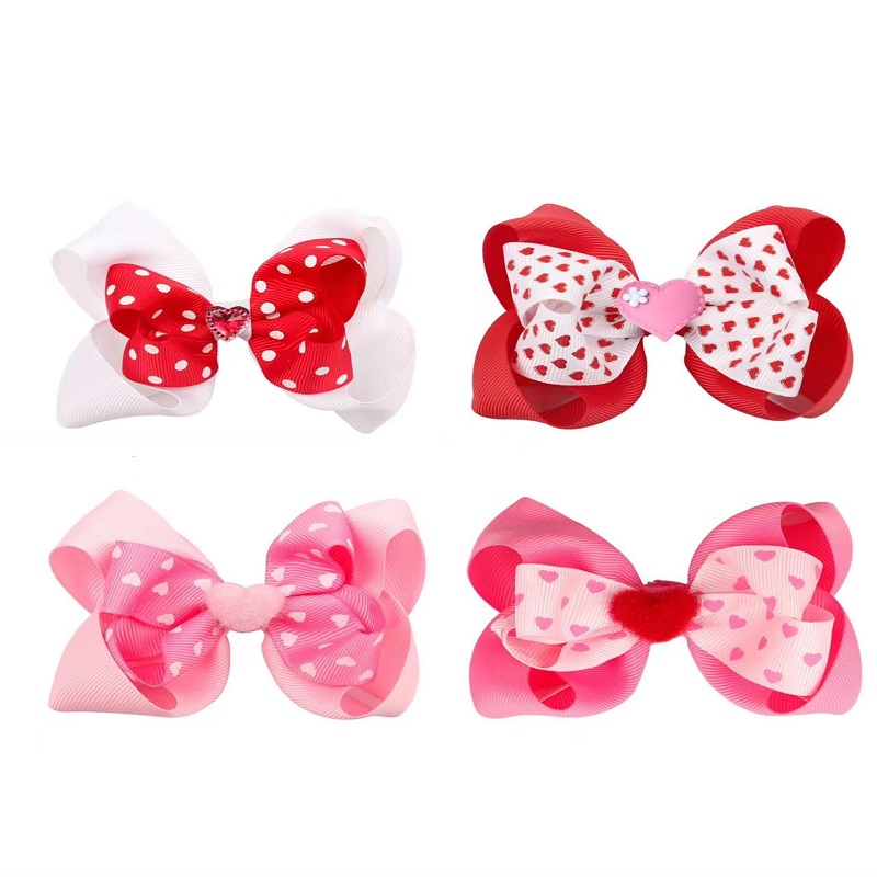 2022 1 Pcs Sweet Heart Valentine Day Hair Bows Popular Cheer Bows For Girls
