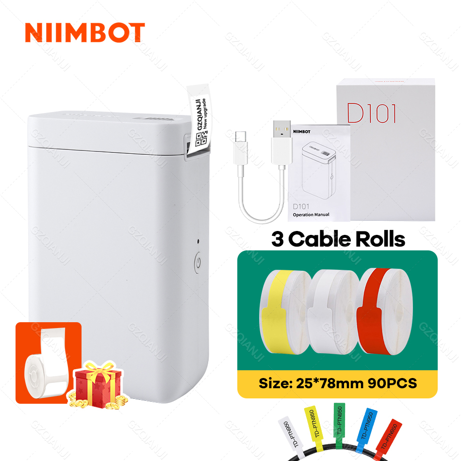 Niimbot D101 D11 Plus Thermal Label Sticker Printer Inkless Portable Pocket Label Maker for Mobile Phone Mini Machine: D101 add 3 Cable