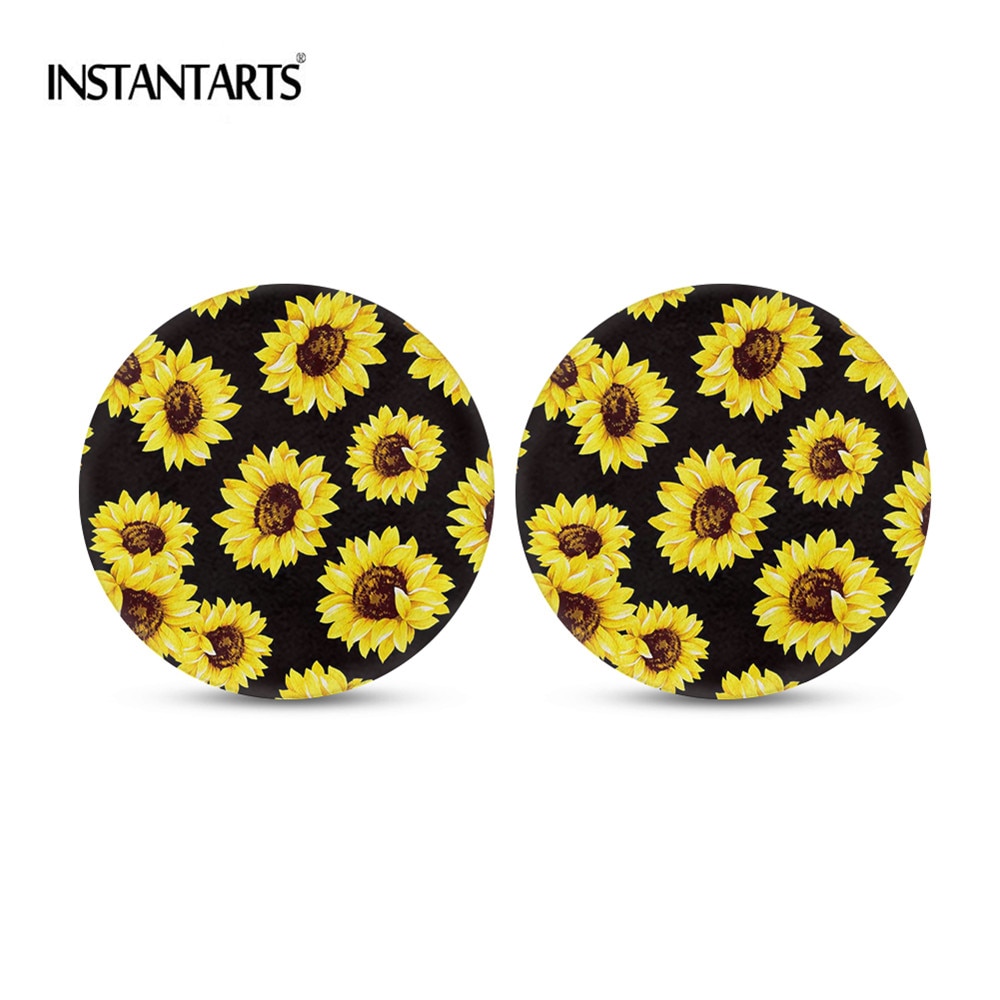 Instantarts bildrinkunderlägg set  of 2 pack 3d solrosabsorberande mugghållare glasunderlägg för kvinnor dryckesunderlägg mugghållare