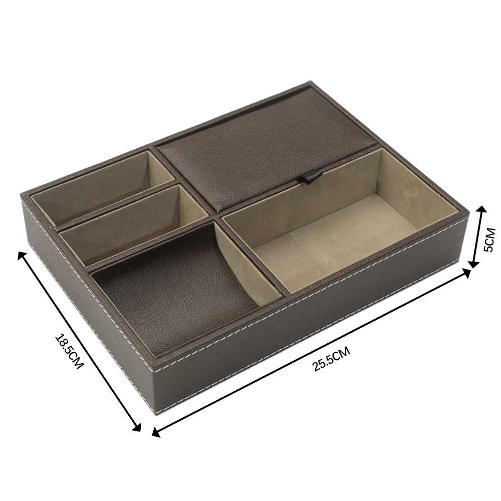 Bandeja organizadora de mesita de noche de cuero Pu para hombre, escritorio, vestidor, caja de almacenamiento superior, joyería, llaves, teléfono, billetera, accesorios para reloj, 1 ud.: Verde