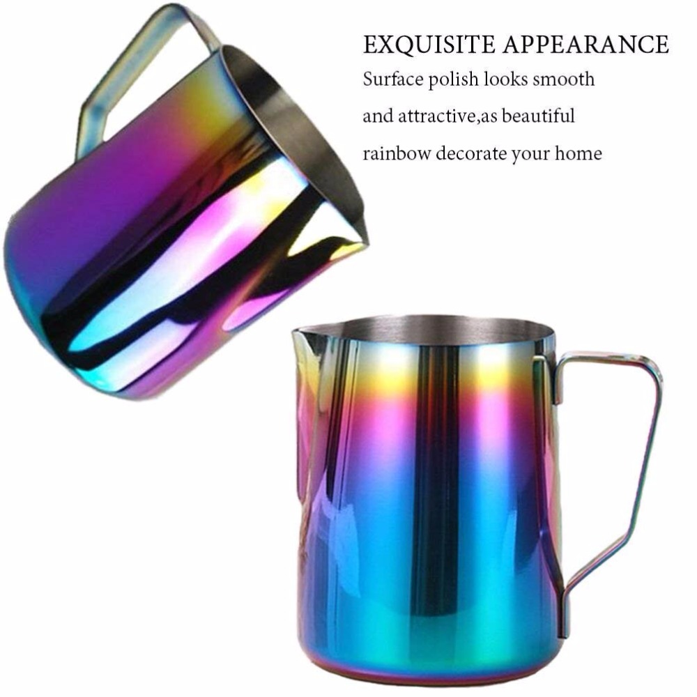 Milk Frothing Pitcher Stainless Steel, Rainbow Color Custom Coffee Mugs, Milk Steaming Frother for Espresso Machines