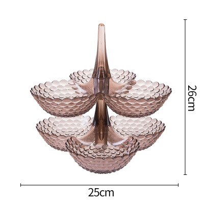 European Fruit Plate Multilayer Stacking Plastic Storage Fruit Tray Household Candy Plate Dried Fruit Box: 2 layer brown