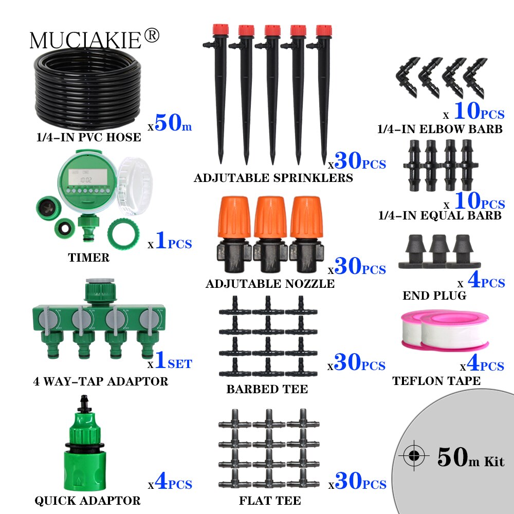 Muciakie garden 1/4 &quot; slange drypvanding automatisk vanding kit tåge spray kølesystem med justerbar drypper controller