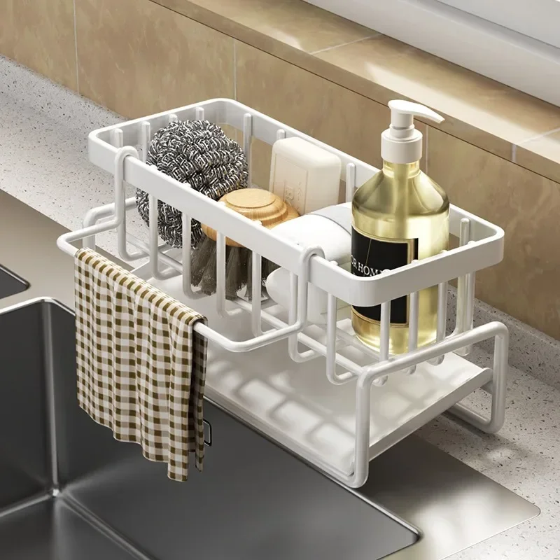 Prateleira de cozinha para armazenamento de pano, prateleira de drenagem sem perfuração, rack de temperos para casa, torneira de pia, rack de drenagem, acessórios de cozinha