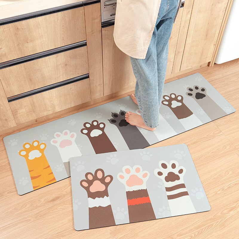 PU Leather Kitchen Floor Mat Oil-proof Long Kitchen Mat Home Environmental Protection Waterproof Anti-skid Fatigue Foot Mat: 07 / 45x75cm