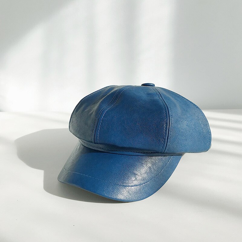 Groene Winter Achthoekige Cap Meisjes Baret Hoeden Voor Vrouwen Hoeden Krantenverkoper Cap Vrouwelijke Britse stijl PU Lederen Baretten Hoed voor straat: navy