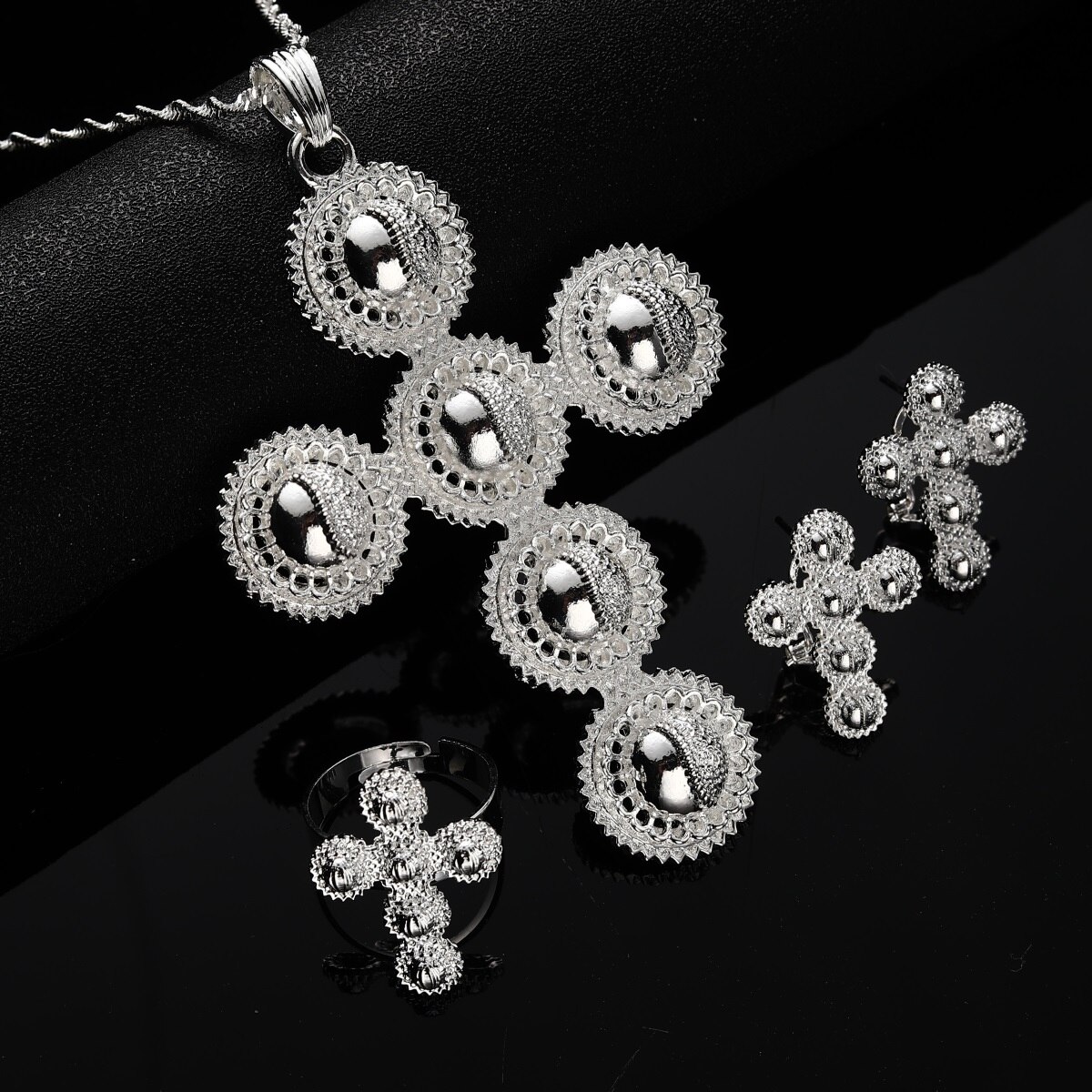 Ethiopische Traditionele Ketting Oorbellen Ethiopië Gold Eritrea Habesha Wedding Cross Sieraden Set