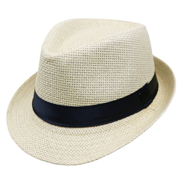 Sommer stil barn solhat strand trilby sol hatstraw panama hat forboy girlfit til børn børn 54 cm: Beige