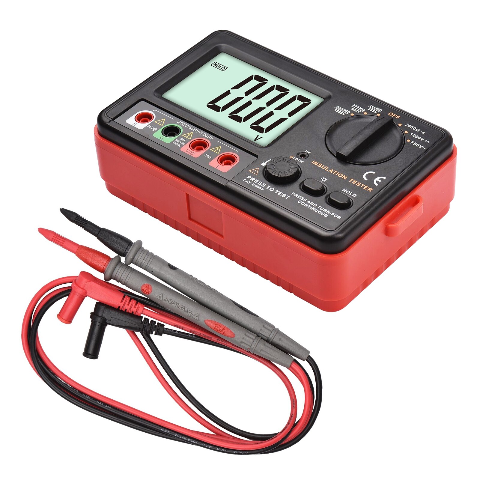 Digital Insulation Resistance Tester DC 250V/ 500V/ 1000V AC 750V Multifunction Insulation Resistance Meter Kit with Backlight