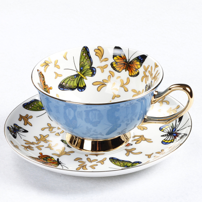 GLLead Bone China Kopje Koffie Sets Kleurrijke Vlinder Keramische Thee Kopjes En Schoteltjes Britse Office Theekopje Porselein Leuk Cadeau: Style D
