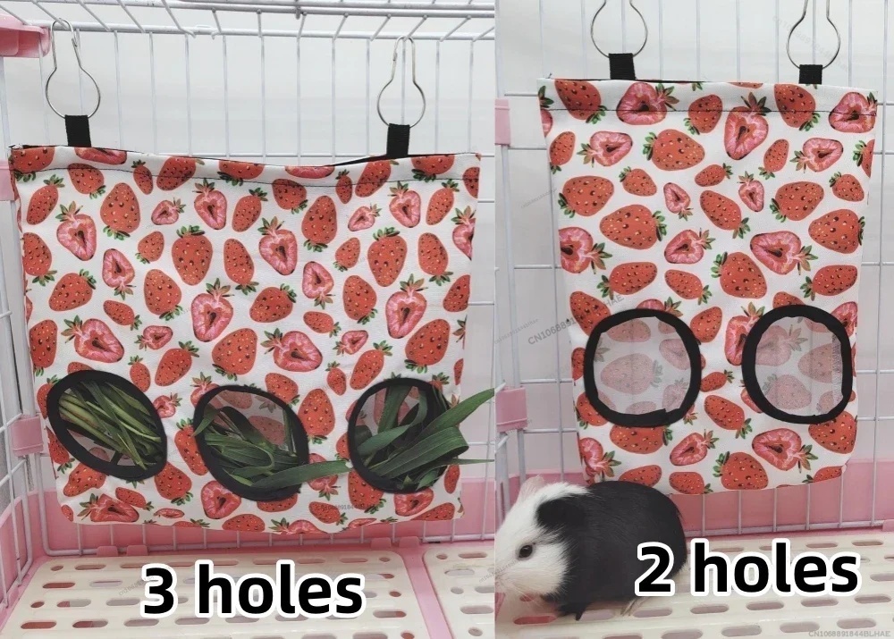Bolsa de heno colgante con 2/3 agujeros para conejitos, conejillos de indias, comedero para animales pequeños, dispensadores de comida para conejos, accesorios para jaula, bolsa de alimentación para mascotas: S / Naranja