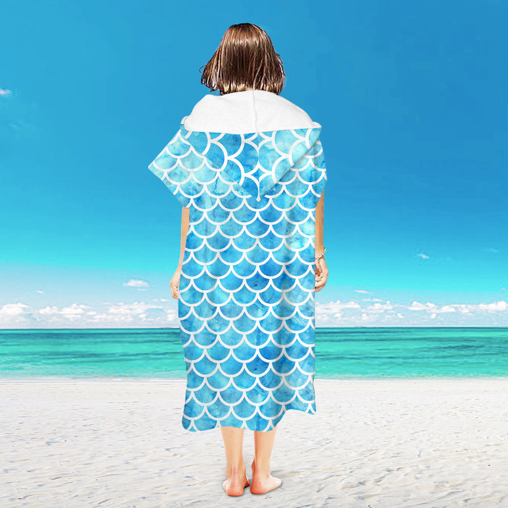 Strandtuch mit Kapuze für Männer und Frauen, Kapuzenhandtücher, Bademantel für Erwachsene, schnell trocknend, leicht, weich, Mikrofaser-Poncho, Bademantel: Elfenbein