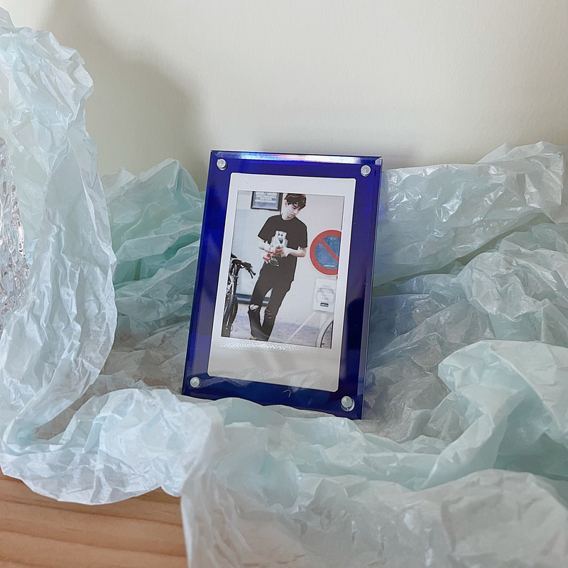 Akryl stark magnetisk dubbelsidig 3 tums polaroid fotoram genomskinlig reklamdisplay stativ etikettpapper: Blå