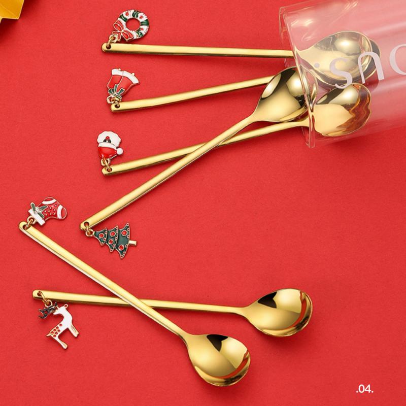 Cute Xmas Spoon Metal Merry Christmas Spoons Coffe Cake Spoon Scoop Xmas Party Table Ornaments Christmas For Kids
