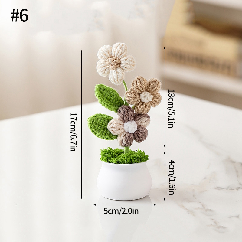 Plantas en macetas pequeñas de ganchillo hechas a mano, bonita flor de simulación, decoración Interior de escritorio para oficina y coche, de flores artificiales: Rojo