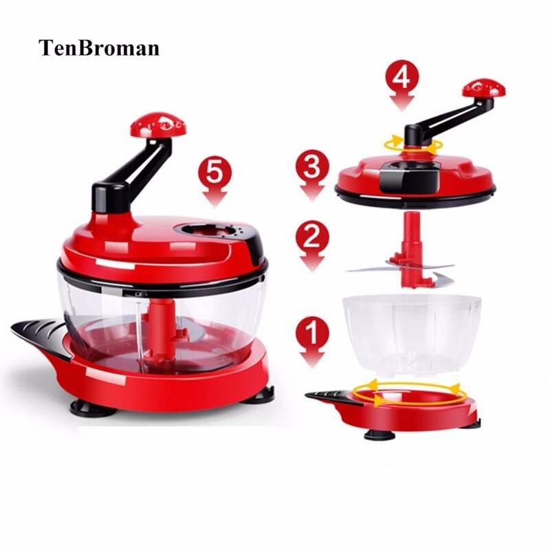 Robot de cuisine manuel, mélangeur d&#39;œufs, broyeur de viande et de légumes, broyeur à lame en acier inoxydable, 2L