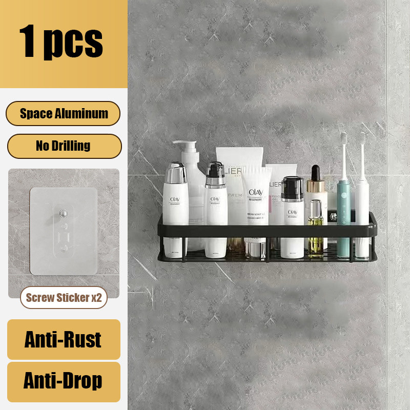 Bathroom Shelves Aluminum Alloy Shower Corner Shelf Shampoo Rack No Drill Kitchen Organizer Wall Shelf Bathroom Accessories: black