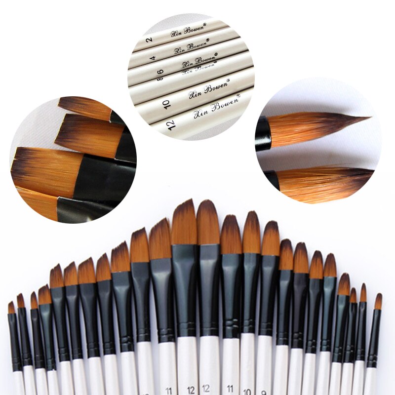 Pincel de pelo de nailon con mango de madera para pintura de acuarela, Pluma de tubo de aluminio, suministros de pinceles de arte, 6 uds.