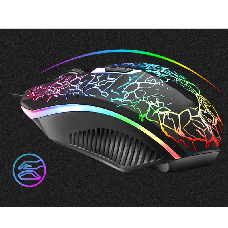 Wired Gaming Keyboard Mouse Combo Set Colorful LED Backlit Crack Appearance Computer Laptop Luminous Keyboad Mouse