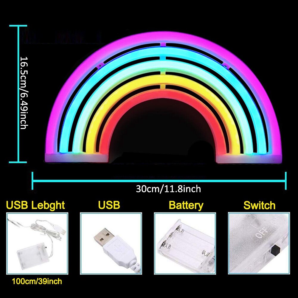 Rainbow Neon Light Sign Party Wall Hanging Lamp LED Neon Light Battery or USB Operated Light For Children Baby Room Home Decor