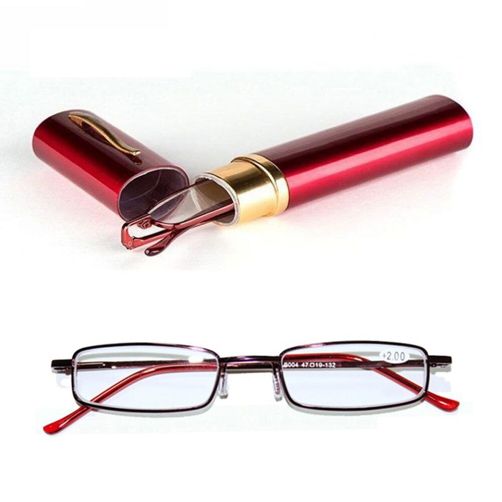 Unisex Rvs Frame Hars Leesbril 1.00-4.00 Met Tube Case Vouwen Anti Vermoeidheid Verziend Brillen