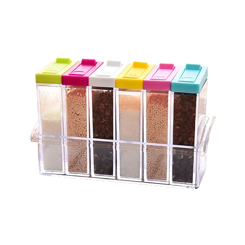 Acryl Transparante Kruidkruik Kleurrijke Deksel Kruiden Doos 6 Stks/set Keuken Gereedschap Zout Kruiderij Cruet Opbergdoos Containers: 6pcs