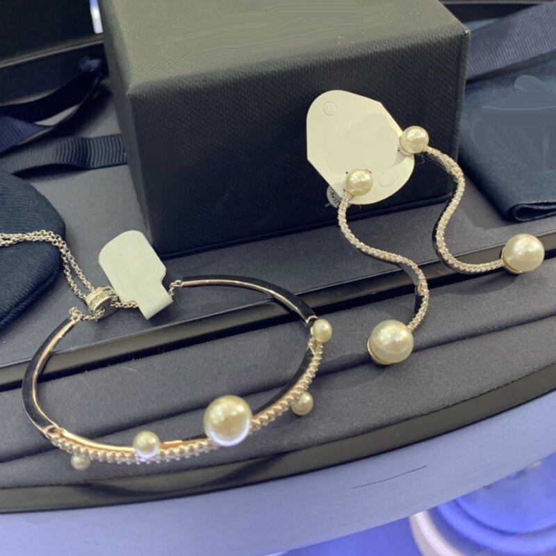 UMGODLY Luxury Brand Bangle Silver Color Line Bracelet Pearl Cuff Zirconia Stones Bangle Statement Women Jewelry