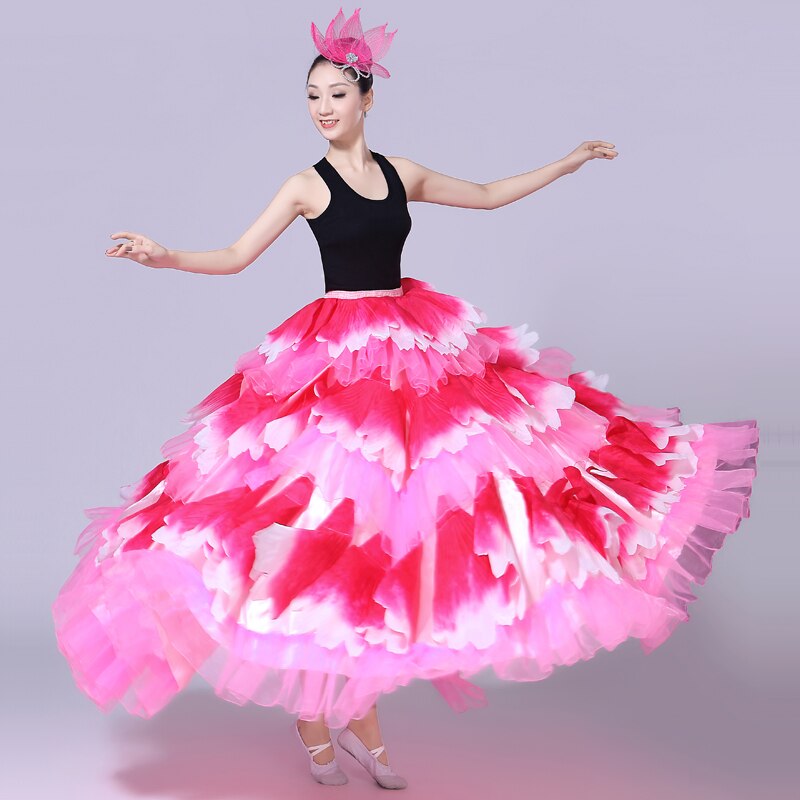 Falda de busto de Flamenco para mujer, traje de baile de apertura femenina, pétalo de flor de escenario, gran Swing, H582