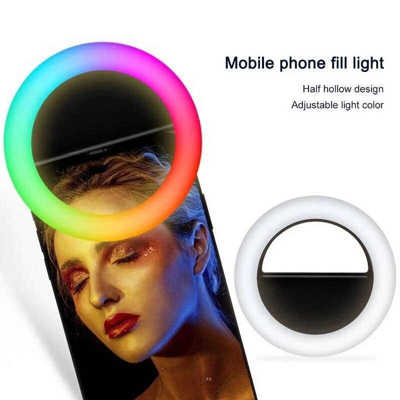 Universele Led Selfie Ring Licht Voor Mobiele Telefoon Draagbare Rgb Kleurrijke Flash Lamp Verlichting Voor Vlog Mobiel Live Fill Verlichting