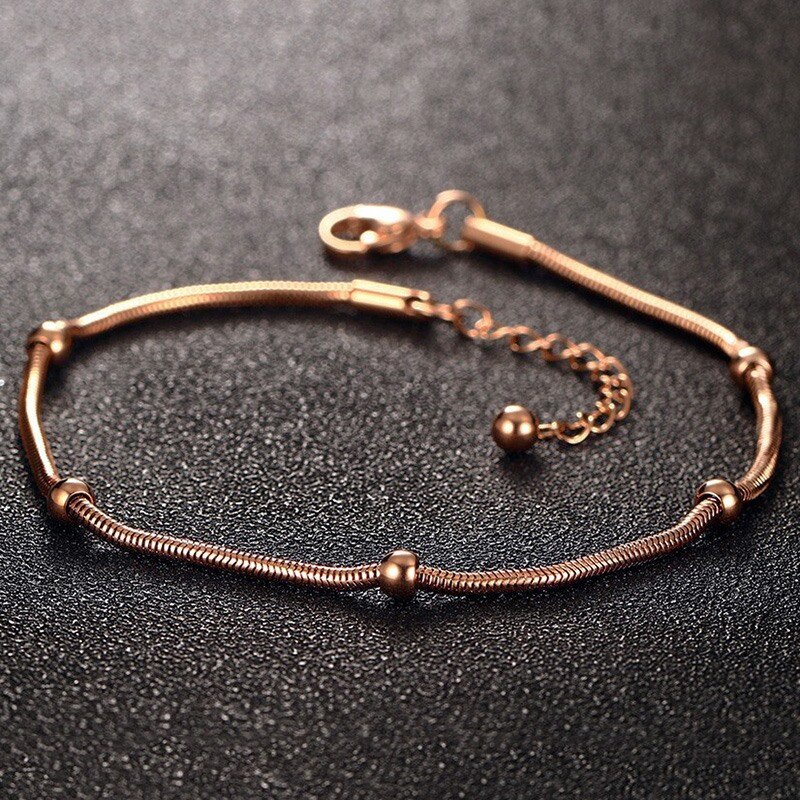 Lokaer trendy rose guld farve kæde & link armbånd til kvinder rustfrit stål perler armbånd & armbånd  b19103