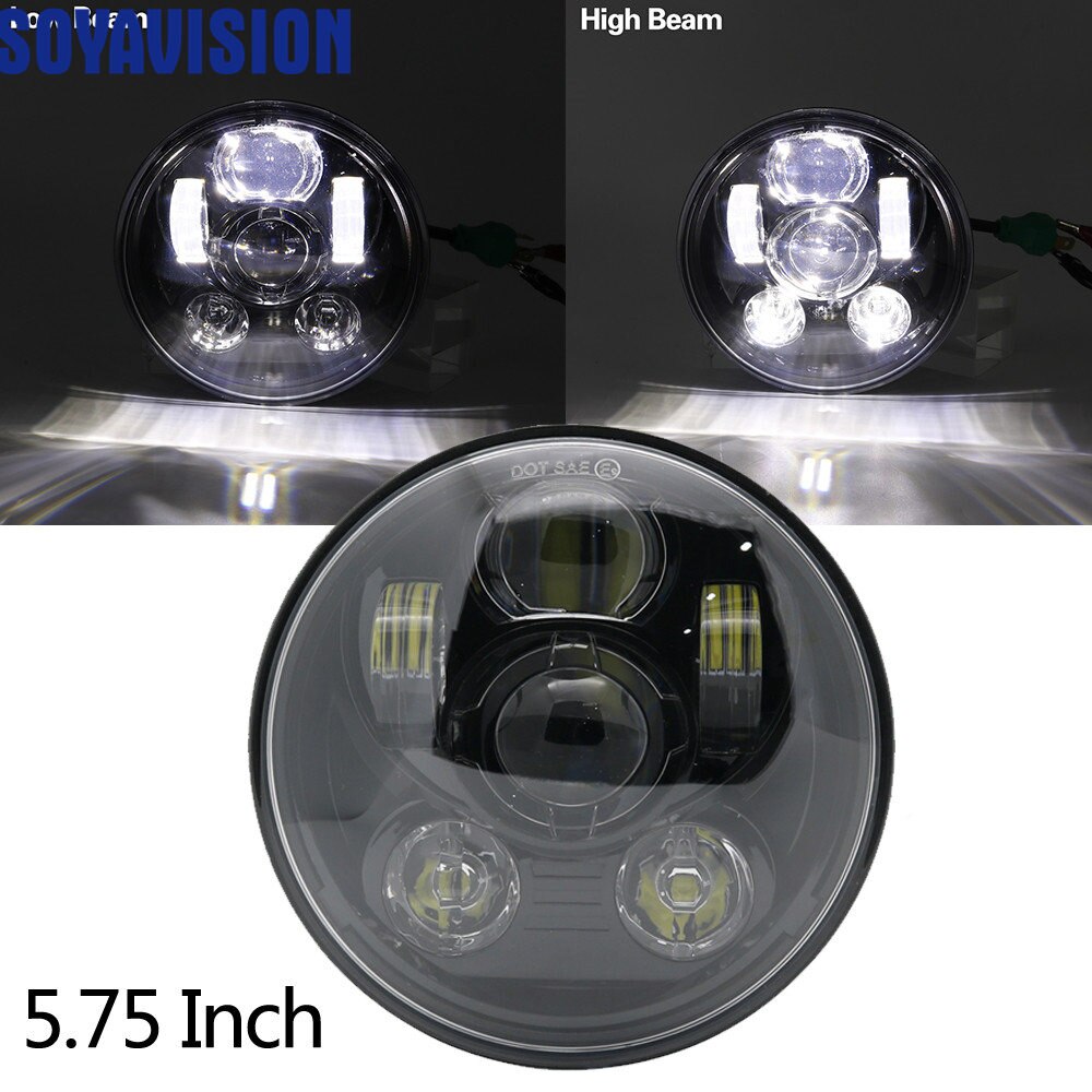 Black 5-3/4" Round Angel Eye LED H4 Headlight 5.75 inch Headlamp For Harley Dyna Low Rider Sportster Softail Breakout FXSB Super: 6 LED black