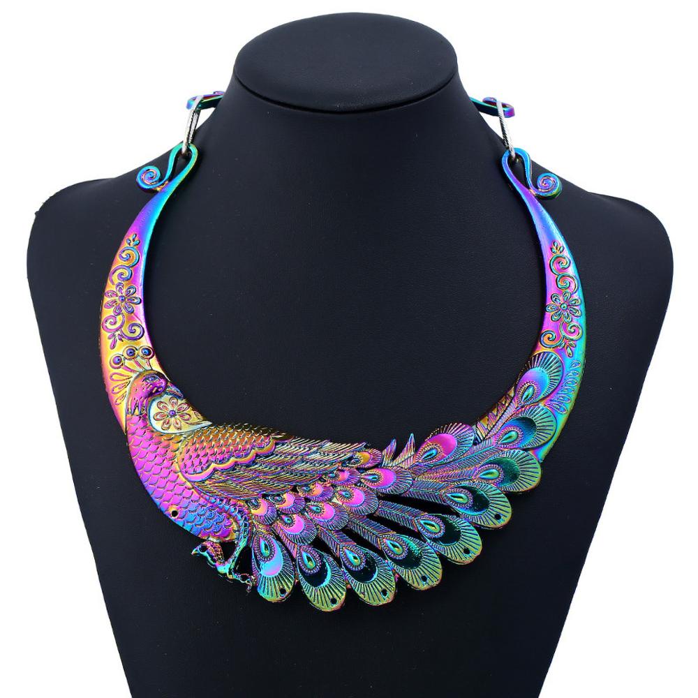 Retro vintage etnische gesneden pauw dikke bib kraag choker ketting vrouwen indiase overdreven sieraden kraag vintage ketting