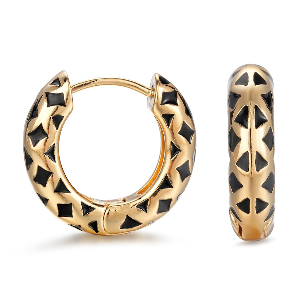 Vintage Koperen Legering Hoepel Oorbellen Voor Vrouwen Zwart Emaille Geometrische Goud Kleur Cirkel Huggie Verklaring Oorbellen Sieraden