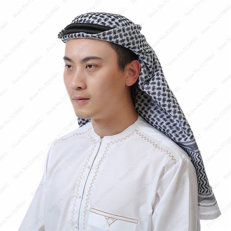 Arabisk muslim til mænd abaya arabisk hoved tørklæde bøn hatte islamisk tøj turban dubai hijab 135*135cm mand kaftan kasket hovedstykke: Sort