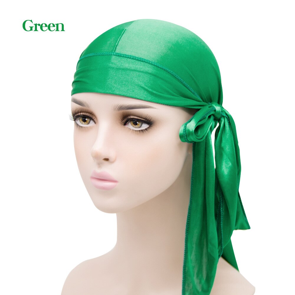 Durag do doo du chiffon en velours pour hommes et femmes, chapeau Bandana respirant, longue queue, couvre-chef chimio, couleur unie,: Green