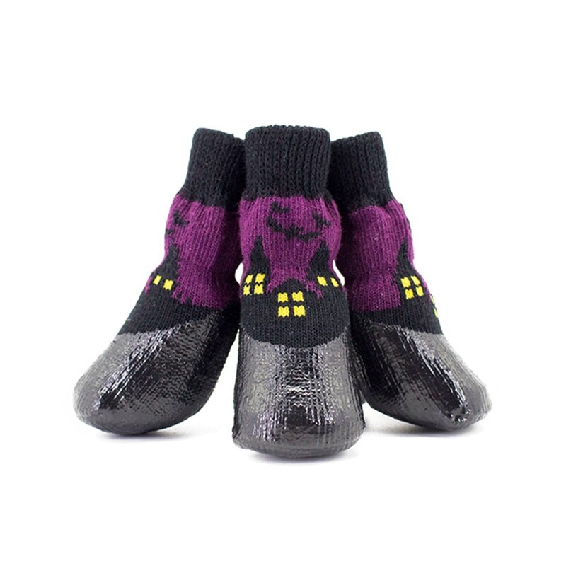 Halloween huisdier waterdichte antislip paarse sokken rubberen zool pootbeschermers, klein medium groot hond vuilafstotende voetbedekking .6