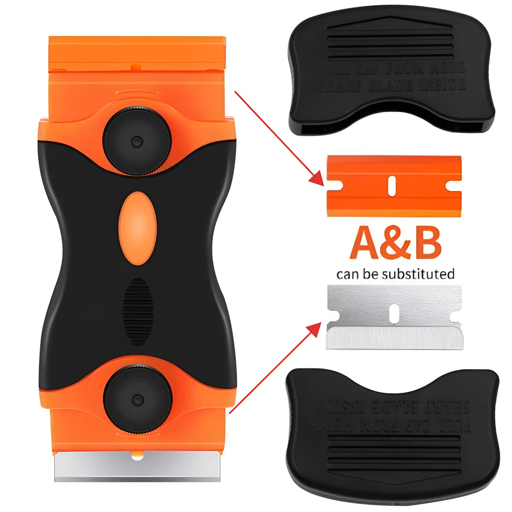 Razor Blade Scraper Double Edge Razor Scraper Remover Tool with Razor Blades for Labels Stickers Decals Removal Tint Vinyl: army green