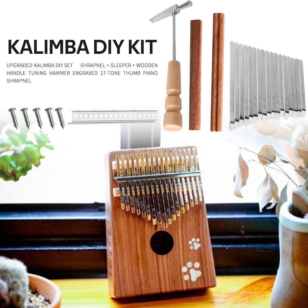 Thumb Piano DIY Parts with Keys Bridge Tuning Hammer Kit Musical Enjoyable Instrument Supplies for 17 Keys Kalimba Piano