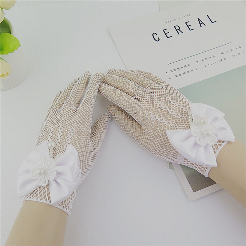 Mädchen Weiß Spitze Bogen Handschuhe Fishnet Handschuhe Kommunion Blume Mädchen Braut Party Zeremonie Zubehör Prinzessin Kostüm Kleid Handschuhe