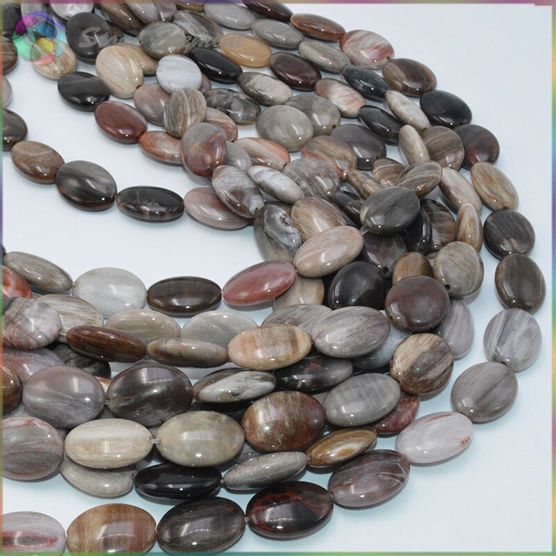 Africano Natural de piedra madera petrificada inflado Oval perlas 13x18mm