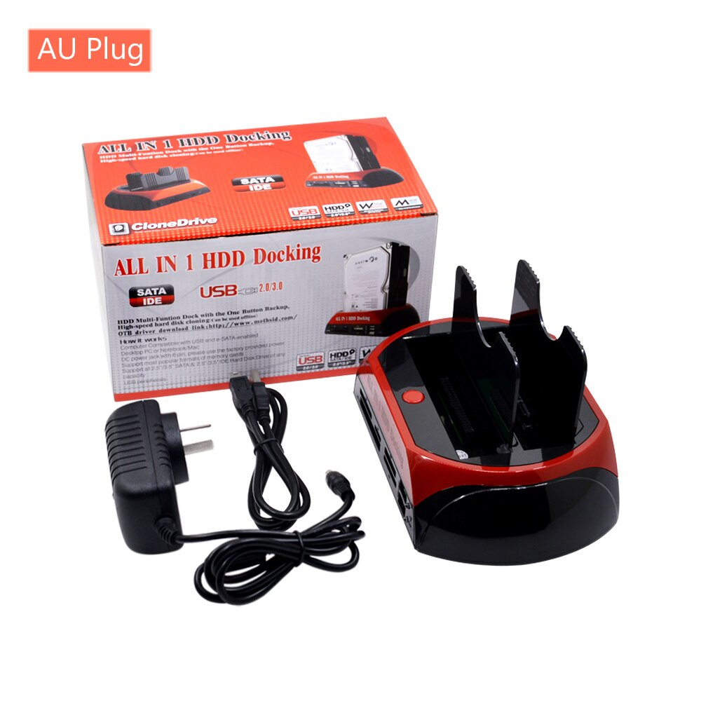 All In 1 Hdd Docking Station Usb 2.0 2.5 "3.5" Ide Sata Externe 4Tb Hdd Box Harde schijf Behuizing Kaartlezer Eu Power Plug: AU Plug