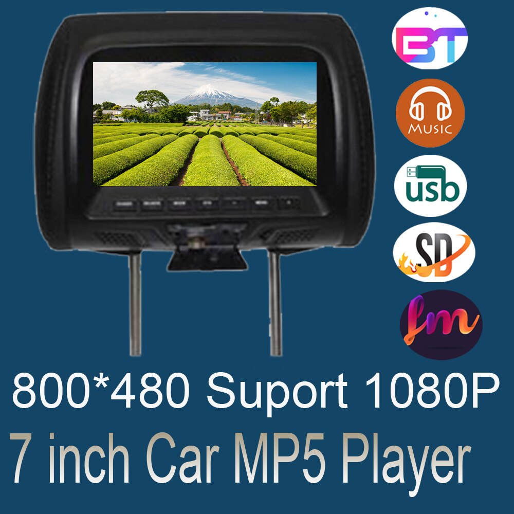 Universal- 7 Zoll Auto Kopfstütze MP4 Kissen Monitor Multimedia Spieler mit Leichter Stecker Adapter USB SD MP5 FM Lautsprecher: Schwarz