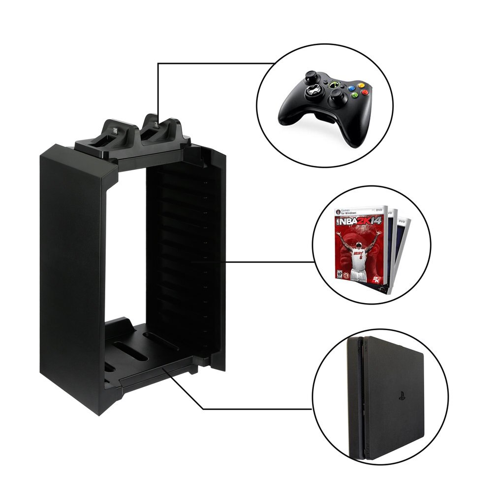Multifunctional Storage Vertical Stand Kit For PS4 Pro/PS4 Slim/PS4/X-ONE S Space-saving Portable Durable Simple Black