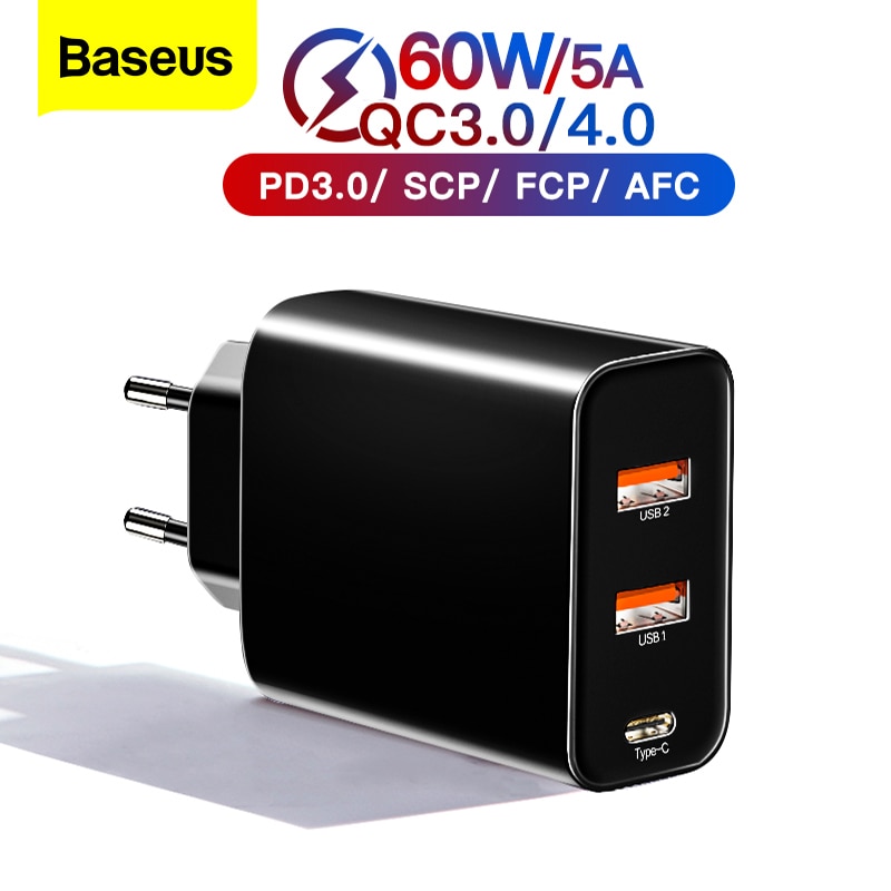Baseus 60W Quick Charge 4.0 3.0 Multi Usb Charger Voor Iphone Samsung Ipad Pro Macbook Scp QC4.0 QC3.0 Qc type C Pd Fast Charger