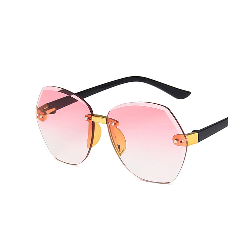 Art Nette Oval Randlose Rahmen Sonnenbrille freundlicher freundlicher Grau Rosa Blau Objektiv Jungen Mädchen UV400 Schutz Brillen: C1 Rosa