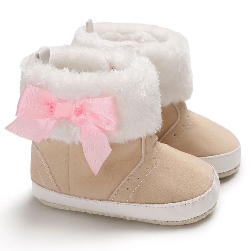Schattige peuter baby jongens meisjes strik winterschoenen pasgeboren prewalker winter sneeuw warme strik laarzen zachte schoenen beige