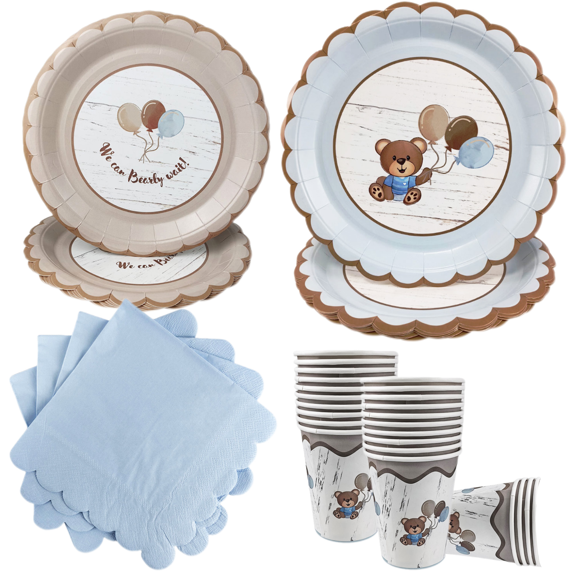 Decoración de temática de oso marrón azul, plato de 7 "/9", servilleta, taza, vajilla desechable para Baby Shower, decoración de cumpleaños con tema de oso